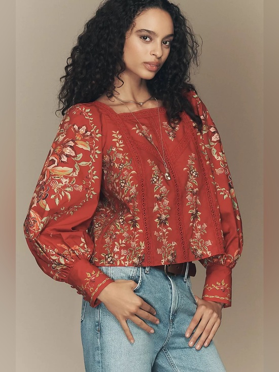 FARM Rio Tops - NWT Size L - Farm Rio x Anthropologie 100% Cotton Square-Neck Blouse (US$ 158)